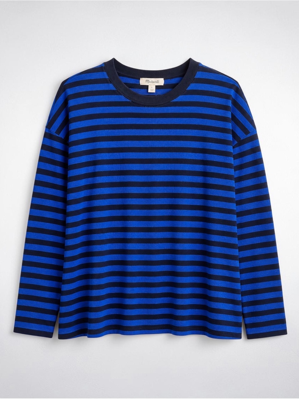 Madewell Women’s Royal Blue and Navy Striped  Easy Crewneck Long-Sleeve Tee
